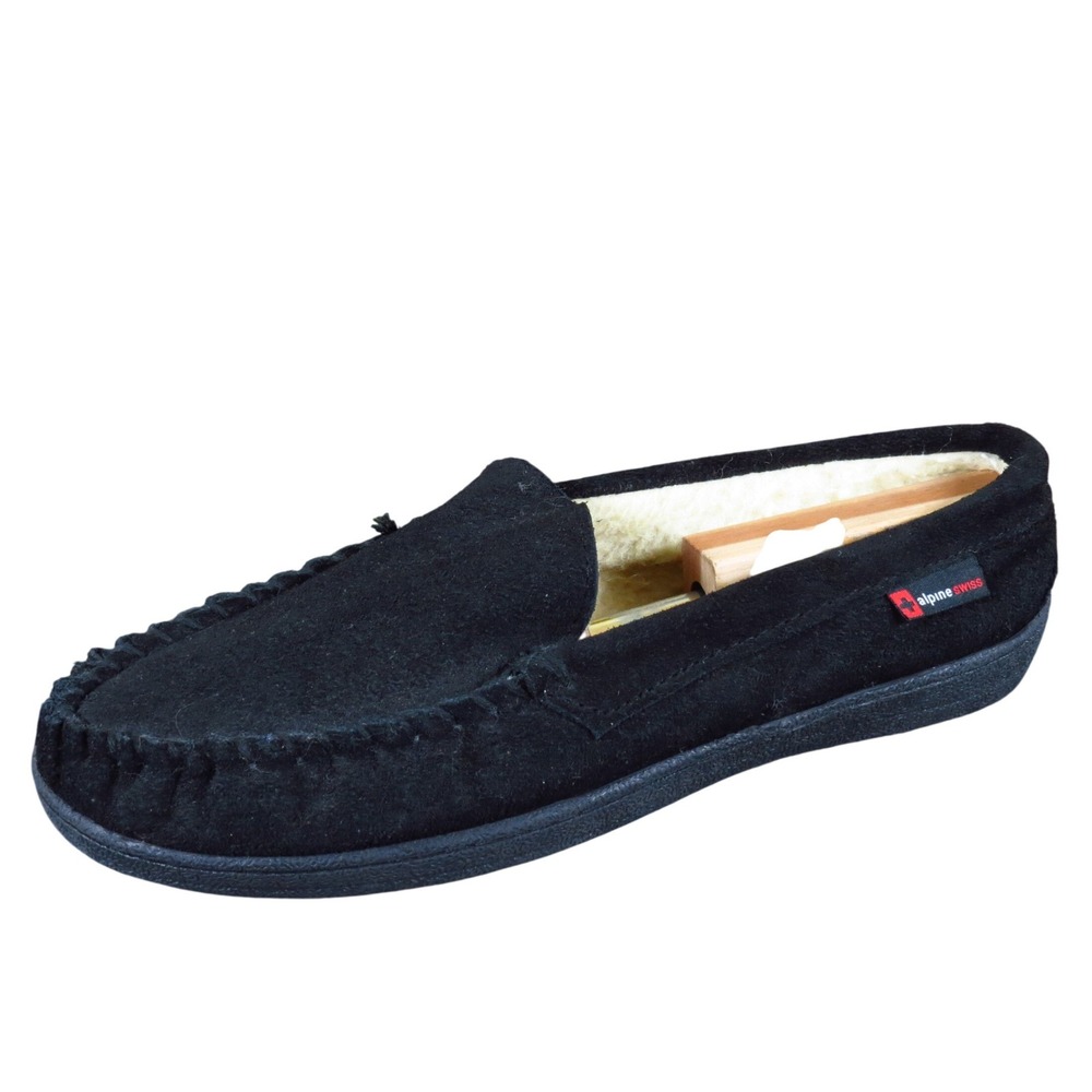 Alpine Swiss Yukon Men Slipper‎ Size 12 Indoor Outdoor Black Suede Moccasin